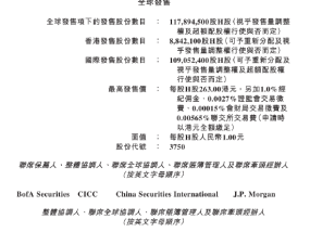 宁德时代：在港上市最高发行价为263港元/股